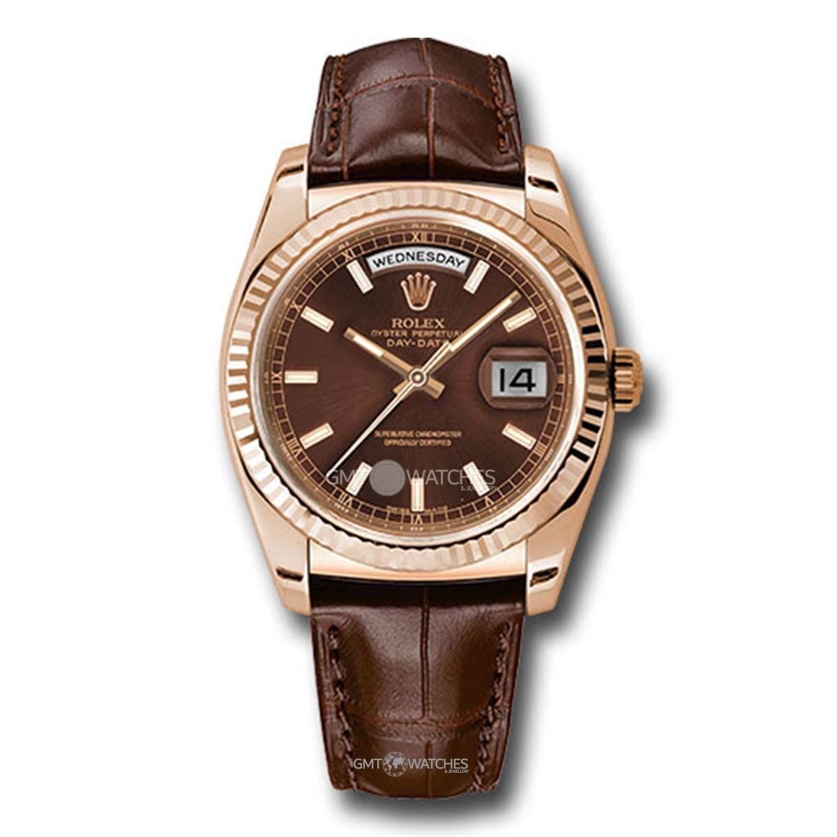 Rolex Oyster Perpetual Day-Date 36mm 18k Rose Gold Fluted Bezel 118135 chl - Image 1